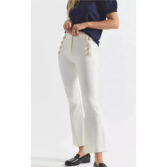 Derek Lam 10 Crosby Womens Gold Button Robertson Flared Pants White Size 0 NWT - Picture 2 of 13